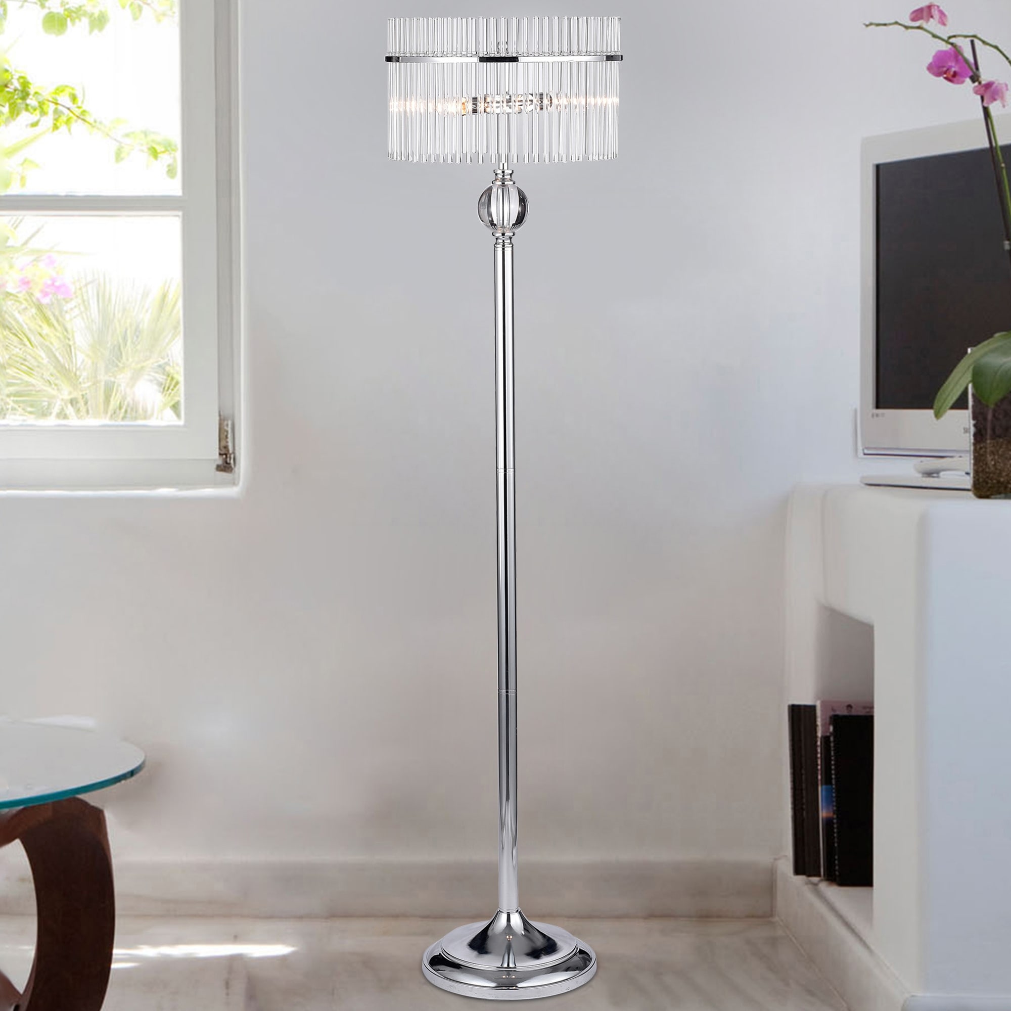 Chrome 3-Light Floor Lamp Crystal Clear Shade