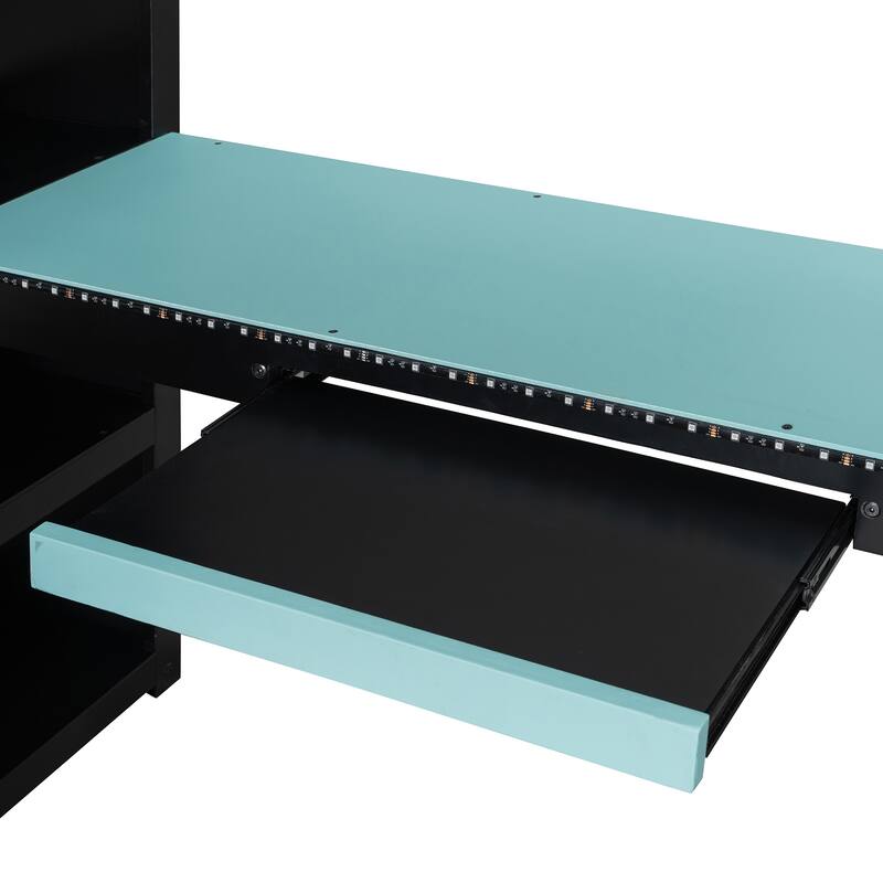 Full Size Gaming Loft Bed with Desk & RGB LED Lights, Pro-Gamer Setup with Pegboard, Keyboard Tray & Storage