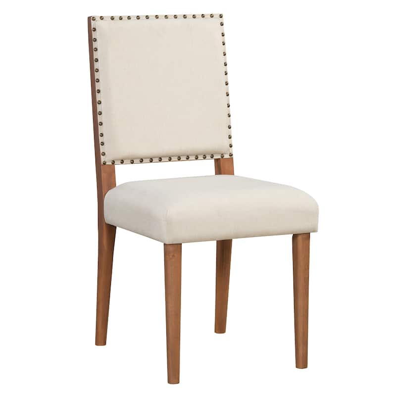 Roomfitters Farmhouse Round Dining Table Set, 4 Solid Wood Upholstered Chairs, 5-Piece Kitchen Furniture