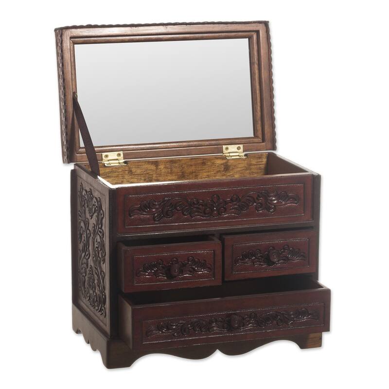 Novica Handmade Ancestral Treasure Leather And Wood Jewelry Chest