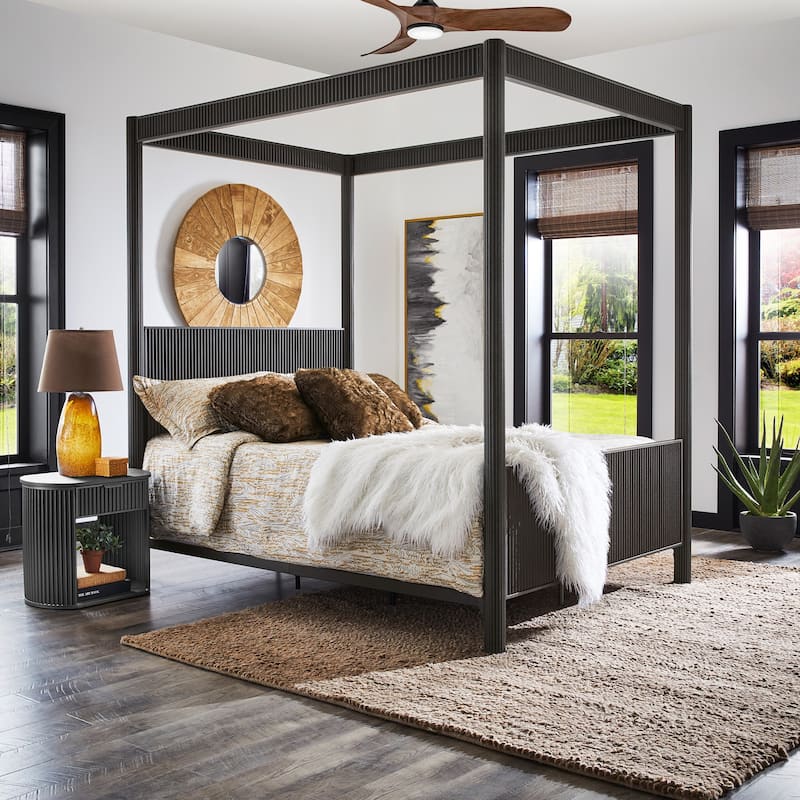 Monson Black Finish Metal Canopy Queen Bed by iNSPIRE Q Modern