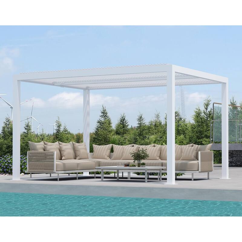 PURPLE LEAF Louvered Pergola with Solar Lights Hardtop Gazebo for Patio