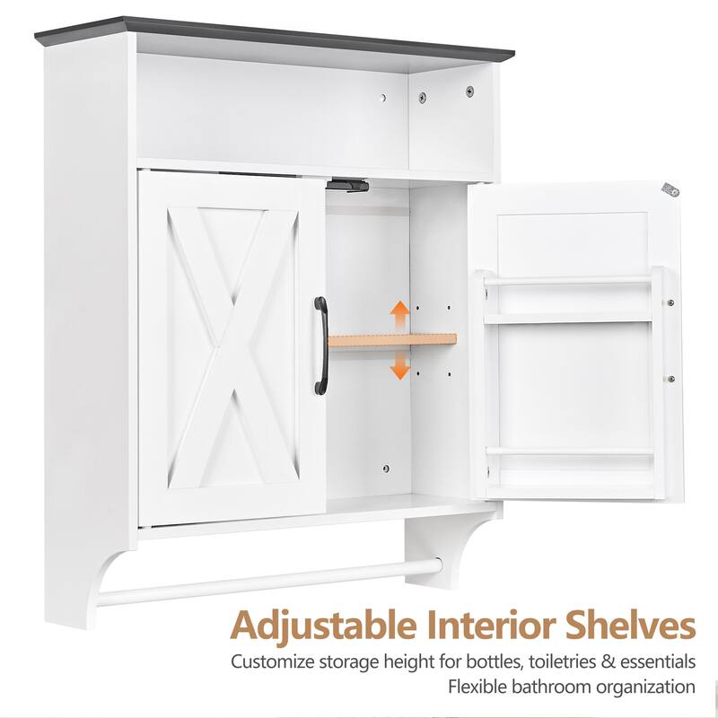 VECELO White Wall Mounted Cabinet with Adjustable LED Sensor Light Towel Bar Bathroom Kitchen Storage Organizer for Small Spaces