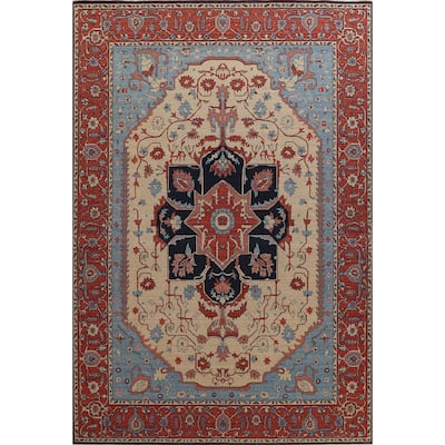 Geometric Heriz Serapi Turkish Oriental Area Rug Handmade Wool Carpet - 9'9" x 13'0"