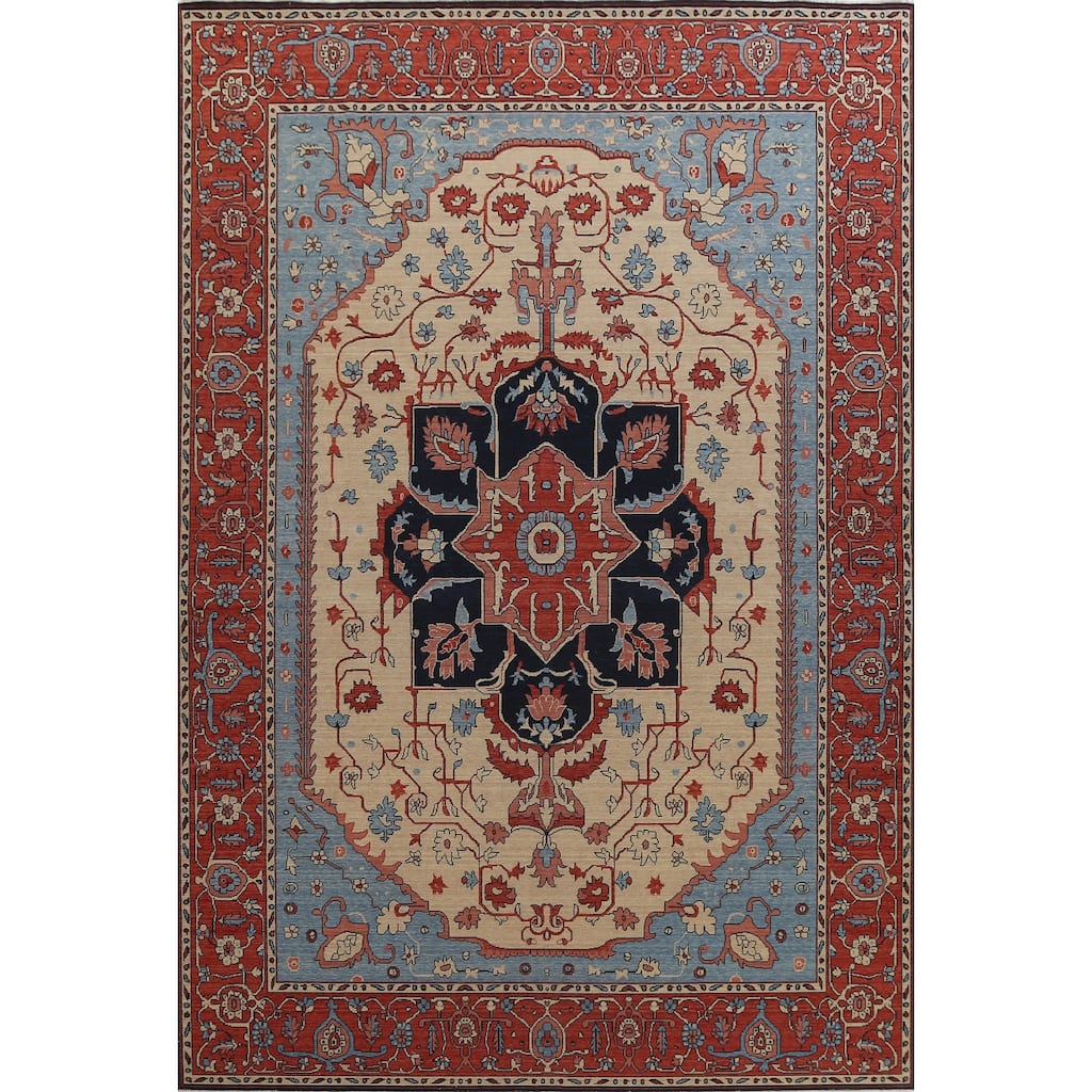 Geometric Heriz Serapi Turkish Oriental Area Rug Handmade Wool Carpet - 9'9" x 13'0"