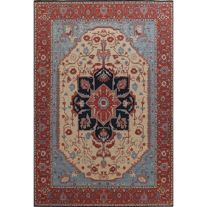 Geometric Heriz Serapi Turkish Oriental Area Rug Handmade Wool Carpet - 9'9" x 13'0"