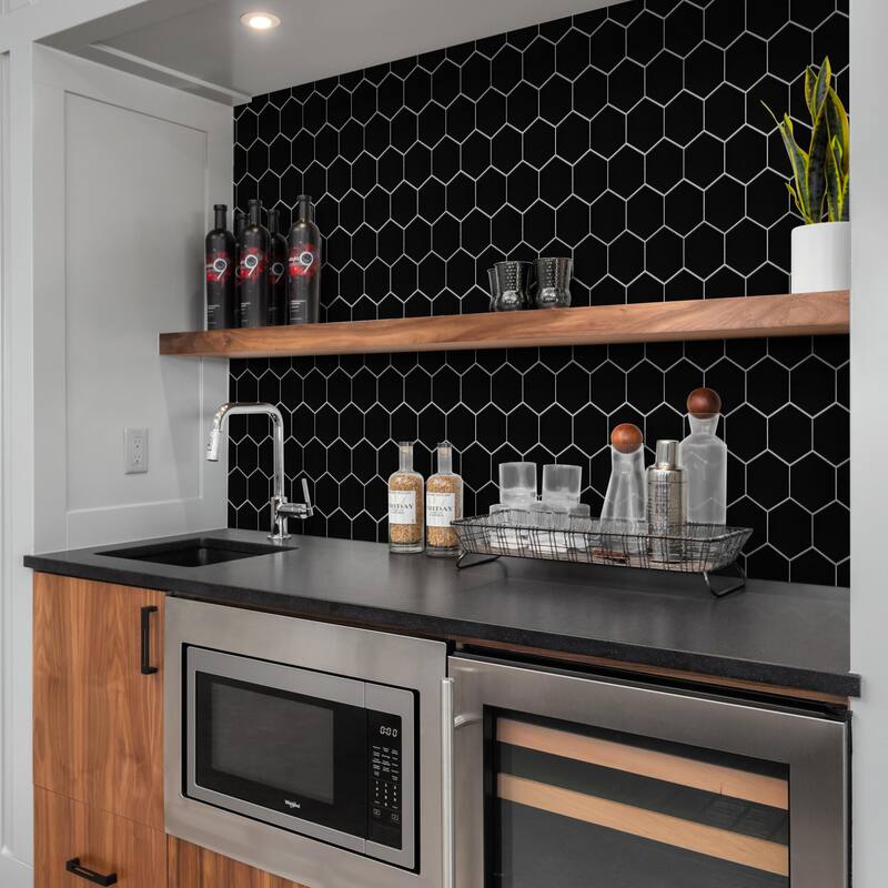 Merola Tile Metro 4" Super Hex Matte Black 10" x 11-1/2" Porcelain Mosaic Tile - Case (10 Tiles)