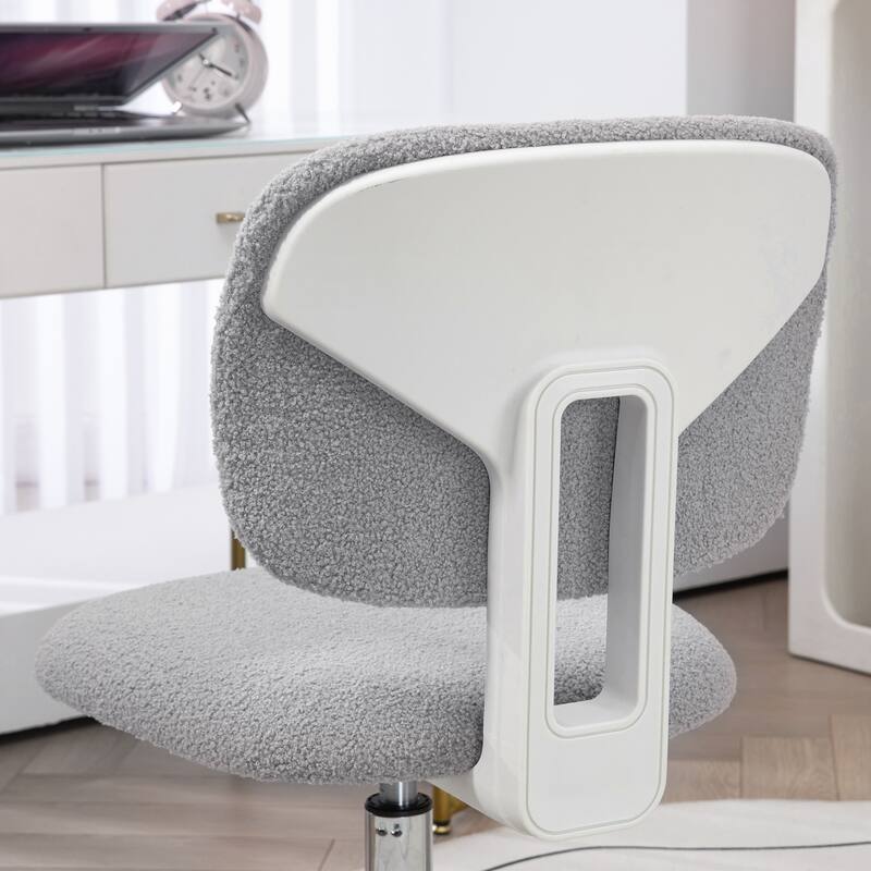 Cute Armless Office Chair with Teddy Fleece Fabric, Adjustable Height & Swivel Wheels for Home Office