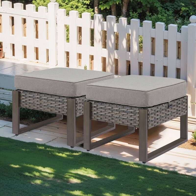 Gymojoy Outdoor Wicker Patio Ottomans Set Rattan Footrests
