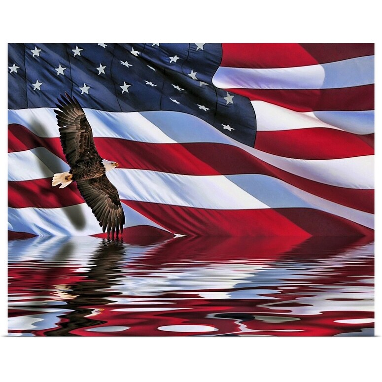 Shop Soaring Bald Eagle Composite With An American Flag Poster