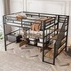 preview thumbnail 2 of 16, Full Size Metal Loft Bed with Staircase, Low Storage Table and Storage Shelves, Black