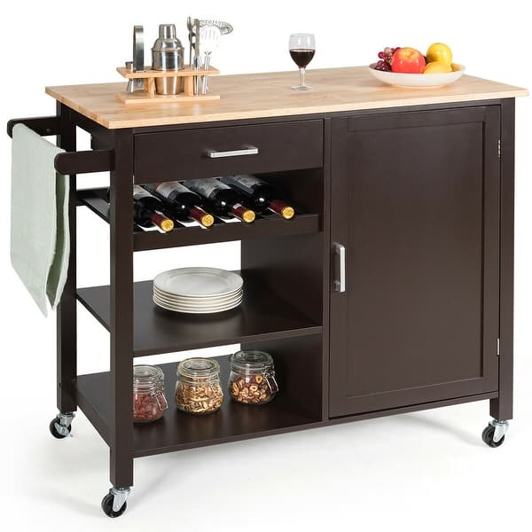 Shop Gymax 4 Tier Wood Kitchen Island Trolley Cart Storage Cabinet