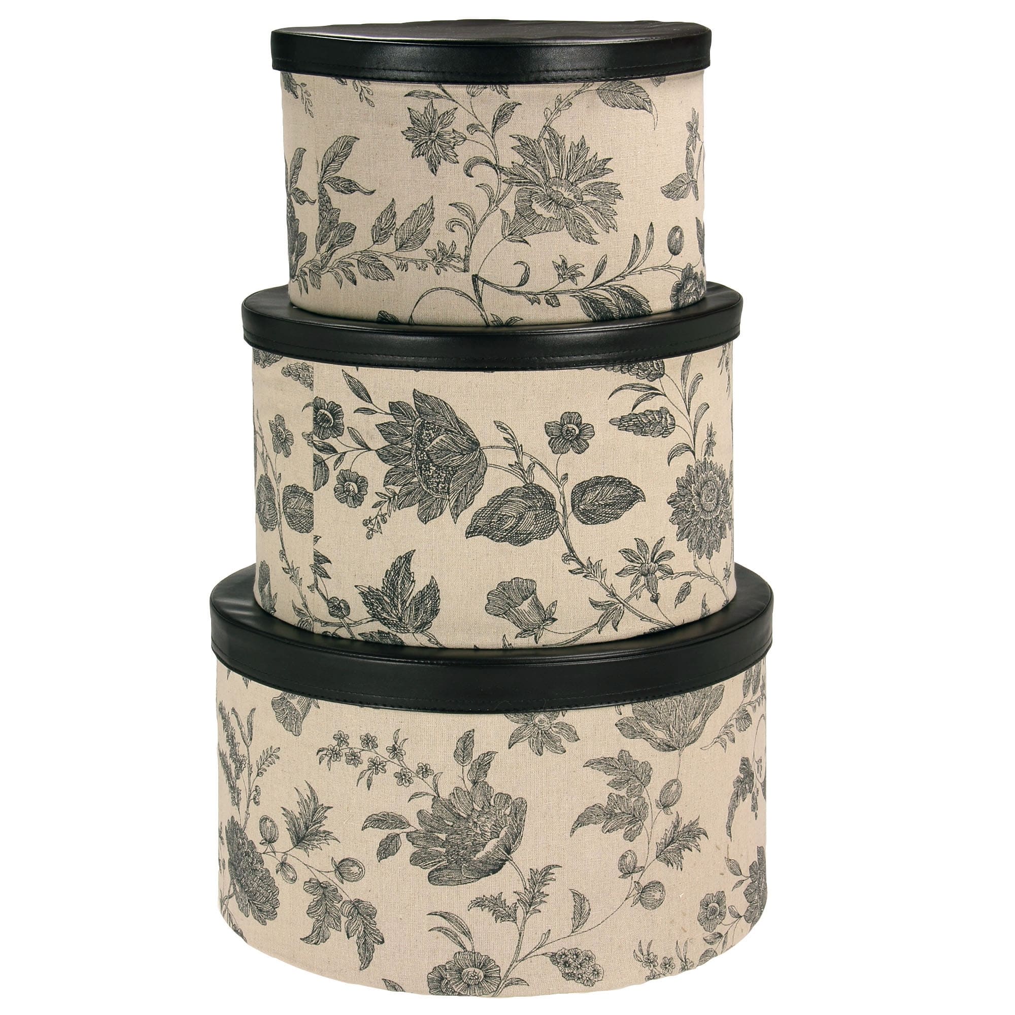 Household Essentials Nestable Hat Boxes with Faux Leather Lids Set of 3 On Sale Bed Bath Beyond 33974829