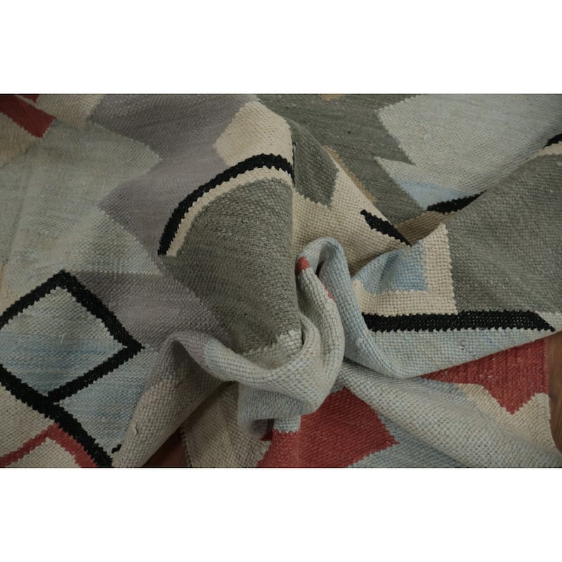 Hand Woven Oriental 100% Wool Carpet Southwestern Modern Greys & Charcoal Kilim Area Rug - 10' 0'' X 8' 0''