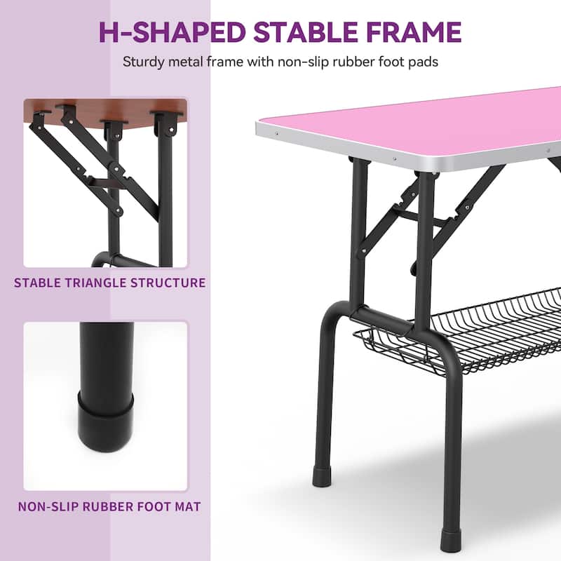 36" Foldable Dog Grooming Table with Adjustable Arm, Non-Slip Desktop, Storage Tray& Noose, Pink