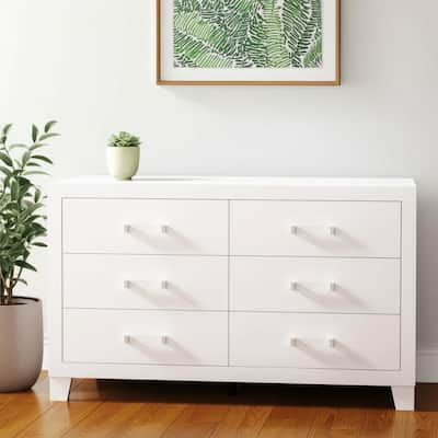 HomeRoots 58" White Wood Six Drawer Double Dresser