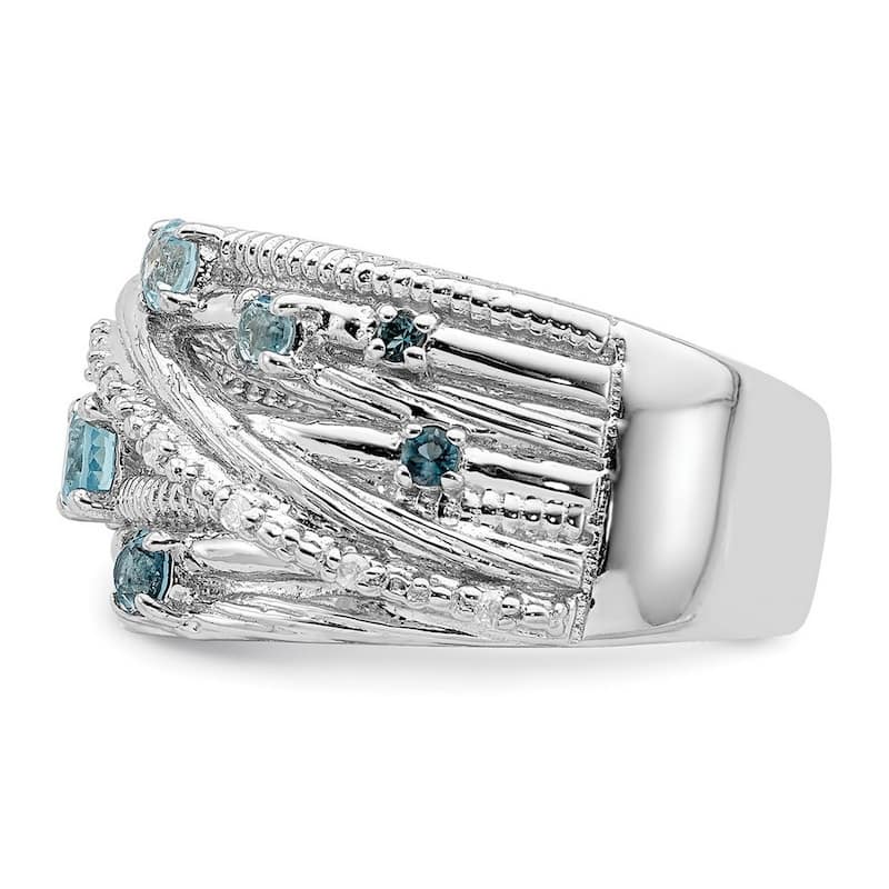 Curata 925 Sterling Silver Polished London Blue Topaz and Diamond Ring