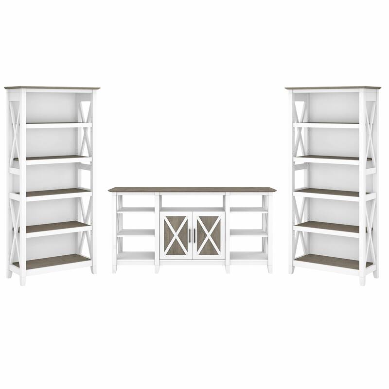 Tall Farmhouse TV Stand with 2 Bookcases by Bush Furniture