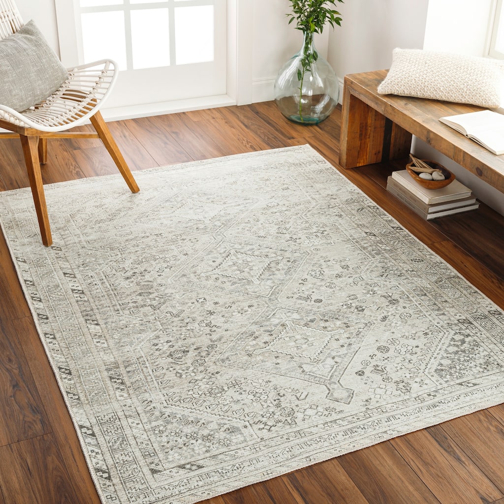 Livabliss Verninac Distressed Medallion Printed Washable Rug