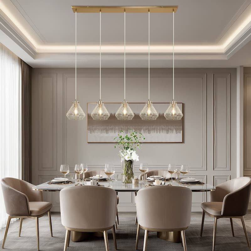Modern Luxury 5-light Brass Gold Crackled Glass Chandelier Bowl-shaped Kitchen Island Light for Dining Room