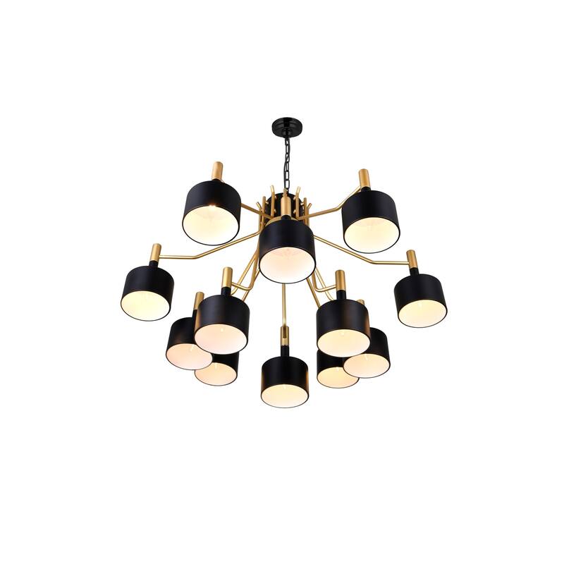 Corna 12 Light Down Chandelier With Matte Black & Satin Gold Finish - Matte Black