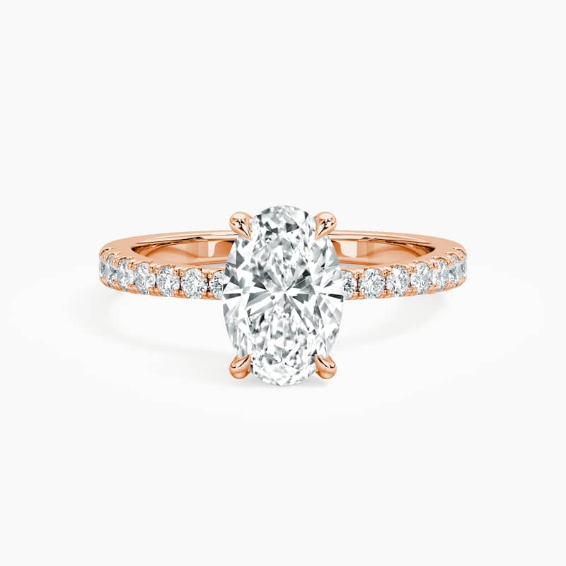 Auriya 14kt Rose Gold Lab Grown Oval Diamond Engagement Ring with Unique Diamond Prong (F-G, VS) - 4.5 - 5.00 ct. center