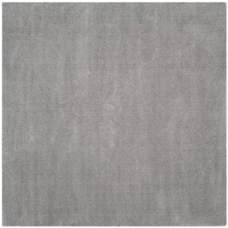 SAFAVIEH Velvet Shag Eusebia Solid Polyester Rug - 6'7" Square - Light Grey
