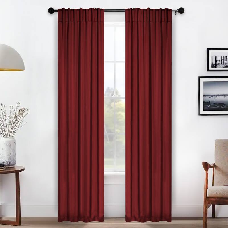 Superior Solid Machine Washable Room Darkening Curtains with Back Tabs, Set of 2