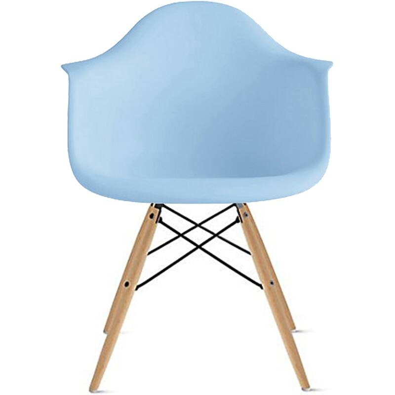 Modern Plastic Dining Chair with Eiffel Dowel Wood Legs – Mid-Century Accent Chair for Kitchen, Dining Room, or Office - Blue