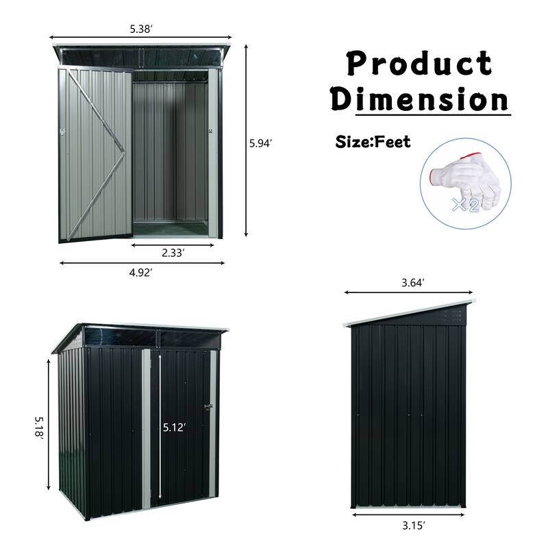 Rust-proof Outdoor Metal Storage Shed Garden Shed Waterproof Tool Shed, Hinged Door with a lanch, Corrosion-Resistant