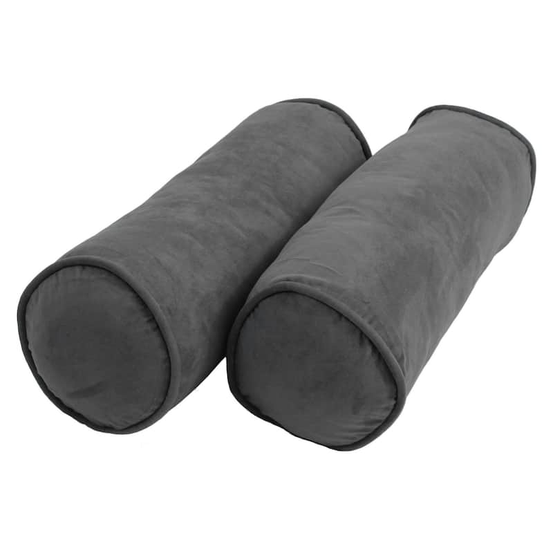 20-inch by 8-inch Corded Microsuede Bolster Pillows (Set of 2) - Grey