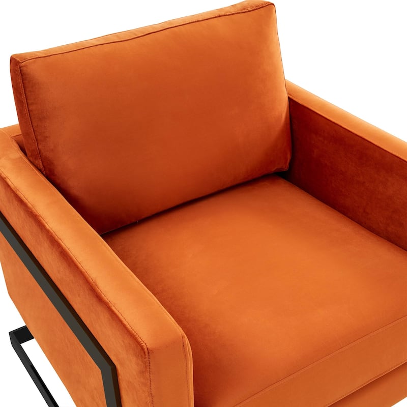 LeisureMod Lincoln Modern Velvet Arm Chair with Black Steel Frame - 35"