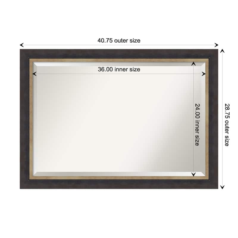 Hammered Charcoal Tan Beveled Wood Framed Wall Mirror - Hammered Charcoal Tan - Glass Size 36x24