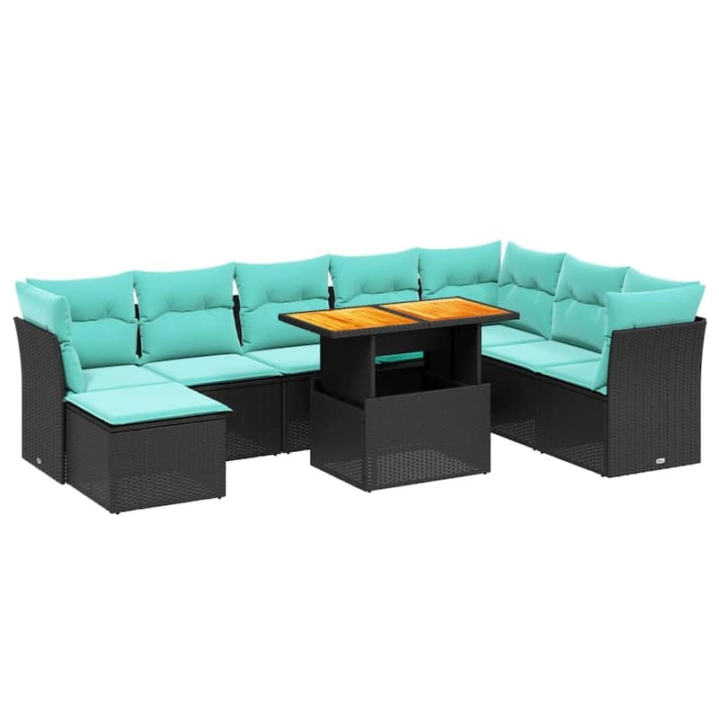 vidaXL Patio Sofa Set with Cushions Outdoor Furniture 9 Piece Poly Rattan - 24.4" x 24.4" x 27.2"
