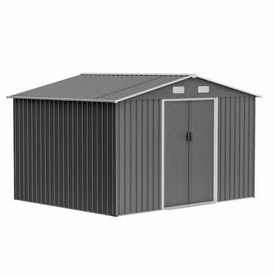 10X8 FT Outdoor Storage Shed,Metal Foundation & Lockable Doors, Tool Shed for Garden, Patio, Backyard, Lawn,Grey