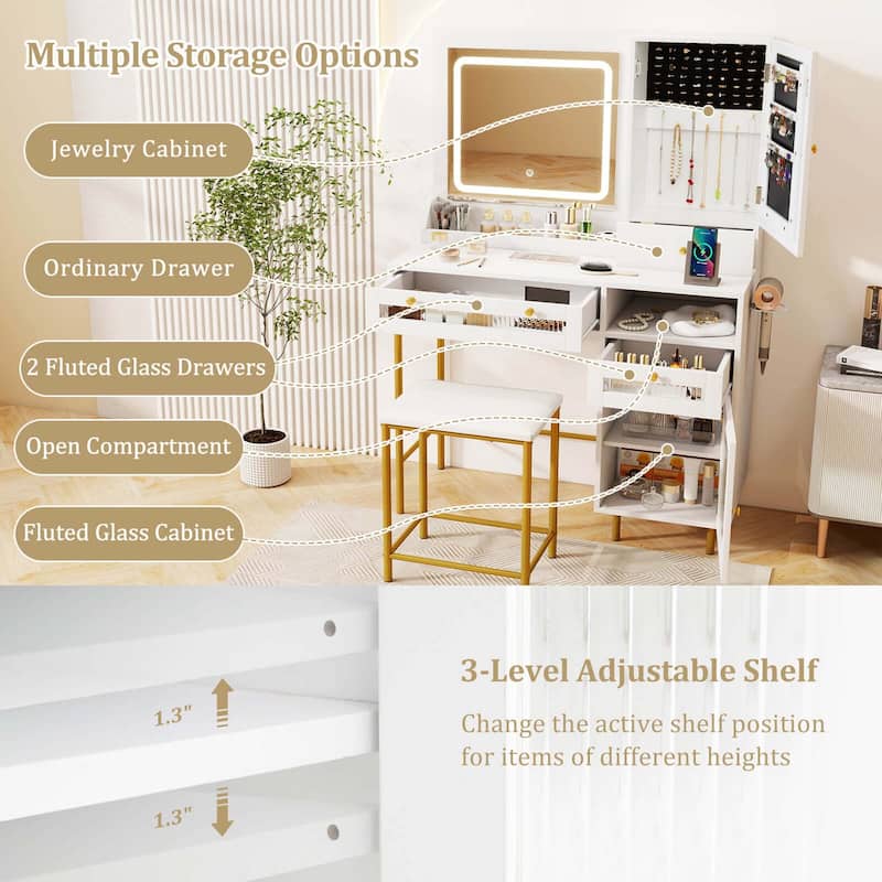 Costway Vanity Set with Mirror and Lights 3 Lighting Modes & - See Details