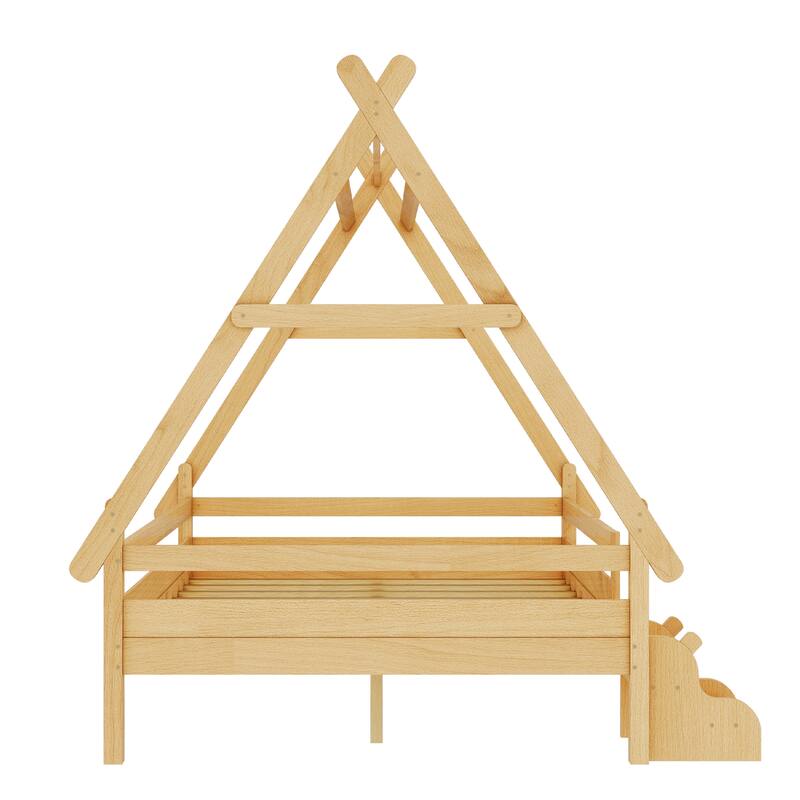 Childlike Fun House-shaped Platform Bed Frame with Low Profile Stairs