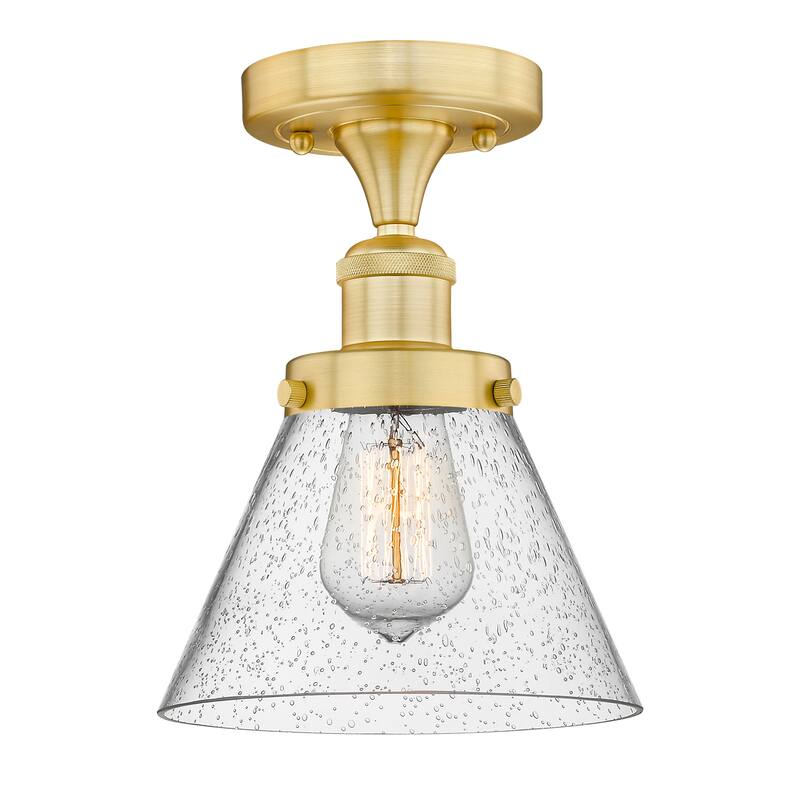 Innovations Lighting Edison Large Cone - 1 Light 7" Semi-Flush Mount - Satin Gold/Seedy