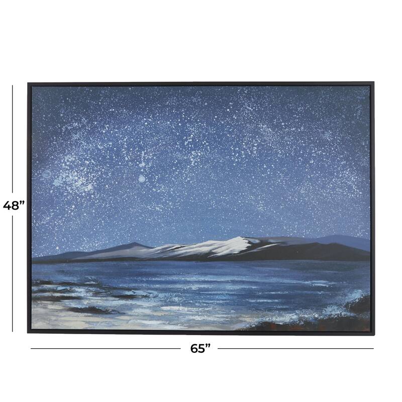 Canvas Landscape Night Sky Framed Wall Art with Black Frame - Blue - Roche River Decor