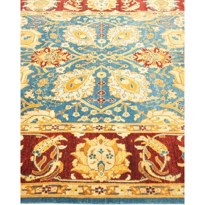 Overton One-of-a-Kind Hand-Knotted Contemporary Oriental Eclectic Blue Area Rug - 5' 1" x 7' 7"