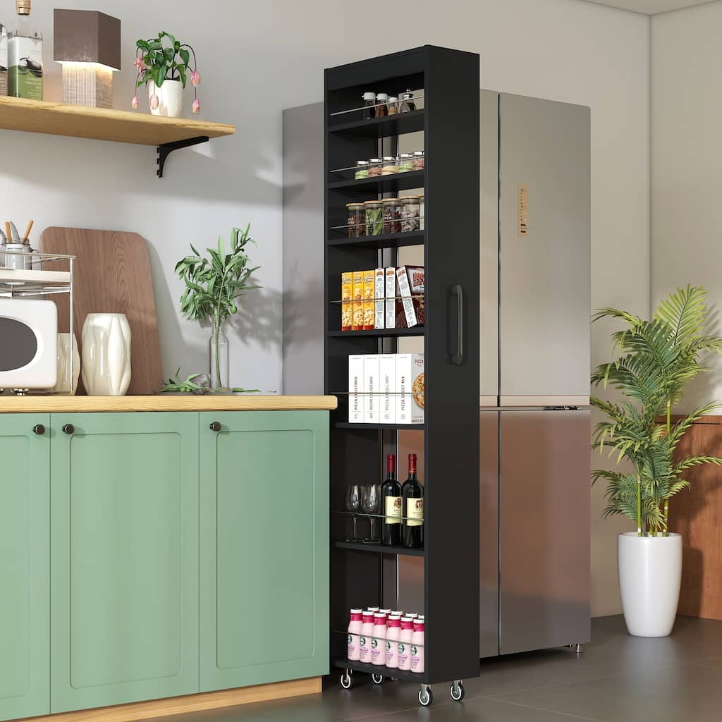 7 Tier Multi-Functional Pull-Out Multi-Tier Storage Single-Sided Open Shelf For Kitchen, Living Room & Narrow Spaces