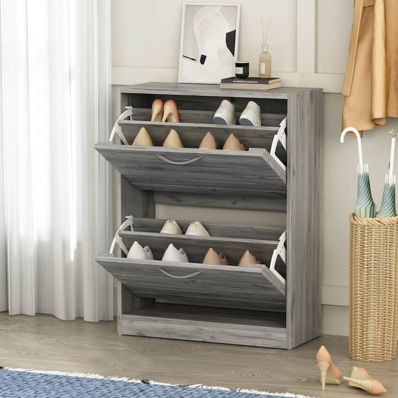 22.4"W Two Drawers Shoe Cabinet,Fold-out Drawer Shoe Organizer