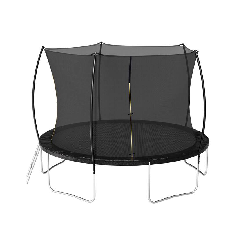 ASTM Approved Trampoline - Safety Enclosure, Ladder, Outdoor Recreational Use - Black - 143.7