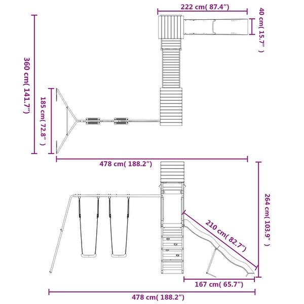 dimension image slide 1 of 2, vidaXL Swing Set Outdoor Backyard Wooden Playground Equipment for Kids Age 3-8