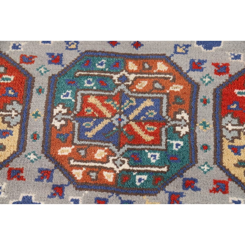 Geometric Kazak Oriental Rug Hand-Knotted Wool Carpet - 3'11" x 5'9"