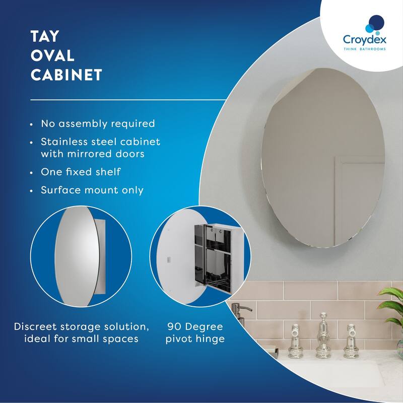 Croydex Surface Mount Tay Oval Stainless Steel Mirror Medicine Cabinet - 18"x26"