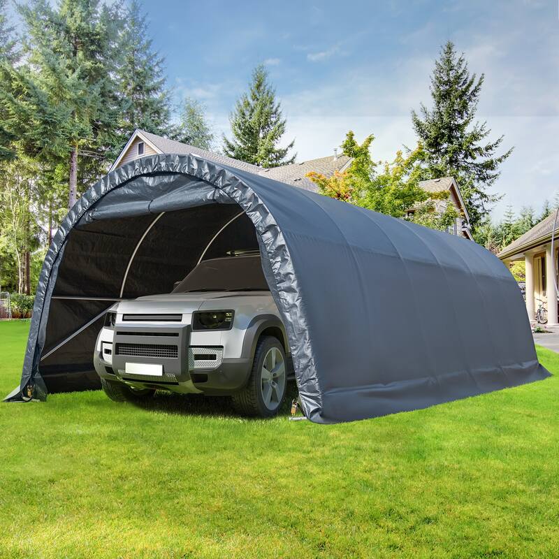 EROMMY Portable Garage, Heavy Duty Carport with All-Steel Metal Frame and Round Style Roof
