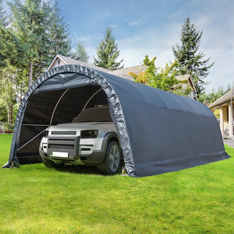 EROMMY Portable Outdoor Storage Shelter, Heavy Duty Carport w/Roll-up Doors & Ventilated Windows, Portable Garage Tent Shelter