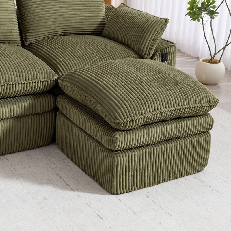 103" L-Shaped Corduroy Boneless Sectional Sofa with Movable Ottoman
