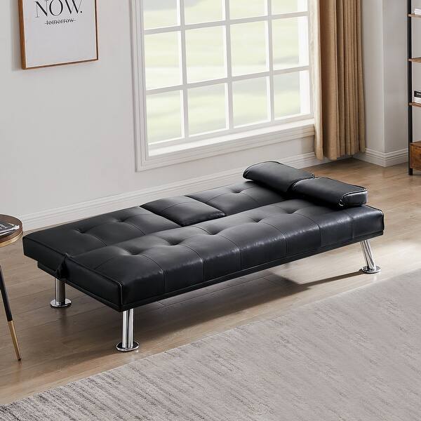 Modern Faux Leather Loveseat Sofa Bed with Cup Holders Bed Bath